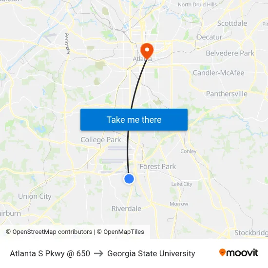 Atlanta S Pkwy @ 650 to Georgia State University map