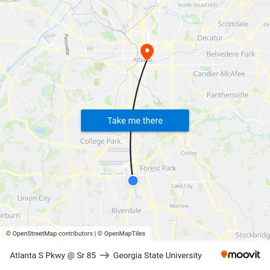 Atlanta S Pkwy @ Sr 85 to Georgia State University map