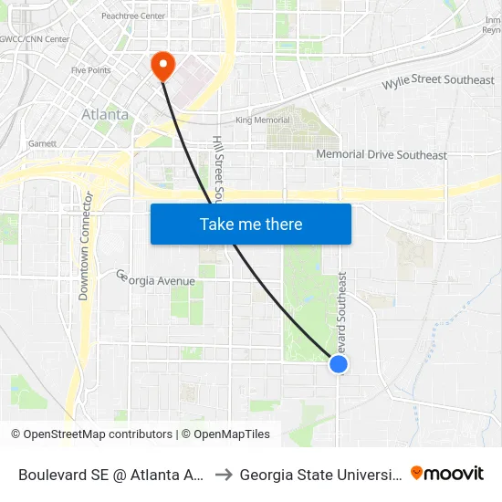 Boulevard SE @ Atlanta Ave to Georgia State University map