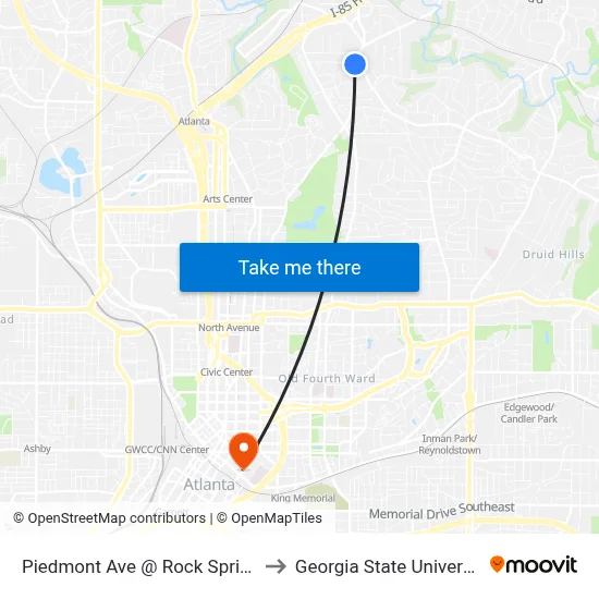 Piedmont Ave @ Rock Springs to Georgia State University map