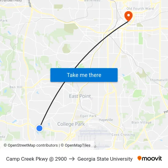 Camp Creek Pkwy @ 2900 to Georgia State University map