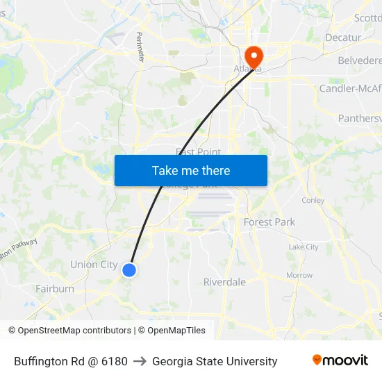 Buffington Rd @ 6180 to Georgia State University map