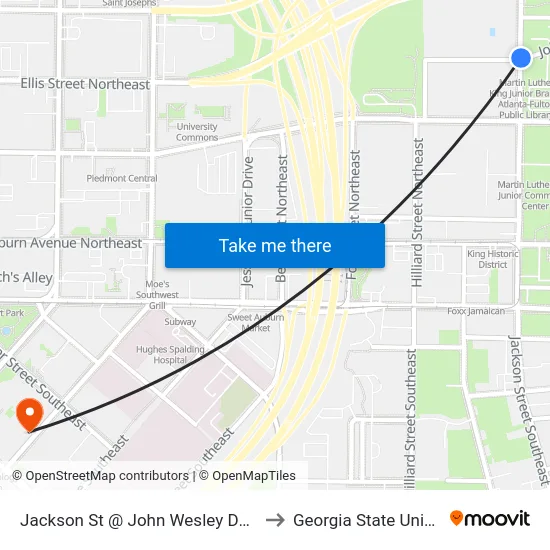 Jackson St @ John Wesley Dobbs Ave to Georgia State University map