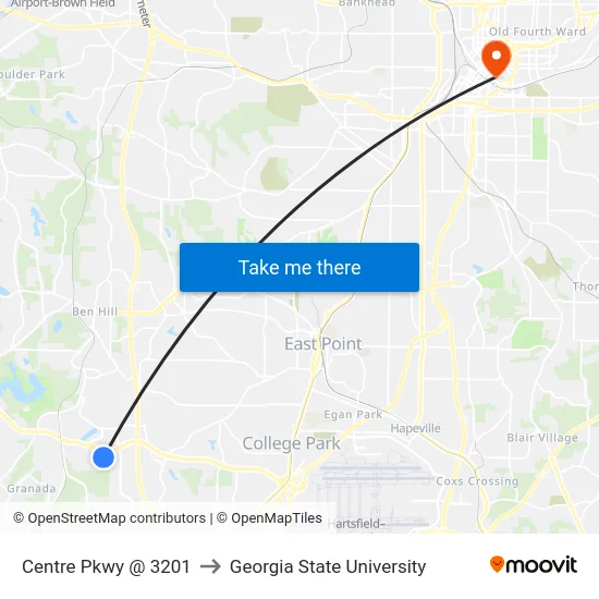 Centre Pkwy @ 3201 to Georgia State University map