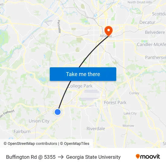 Buffington Rd @ 5355 to Georgia State University map