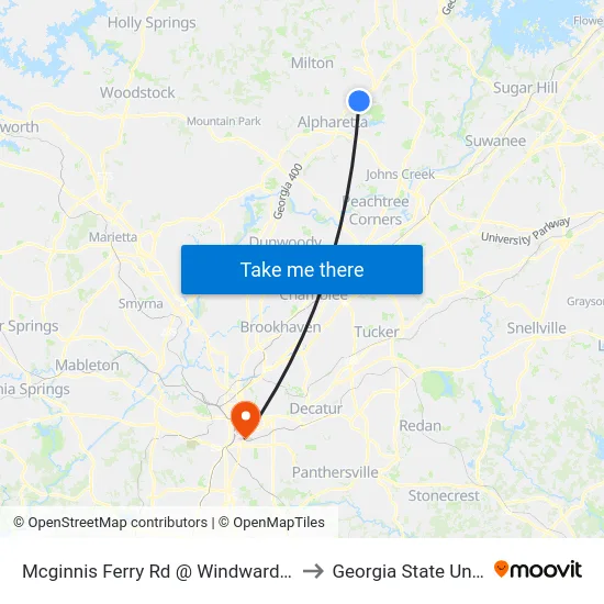 Mcginnis Ferry Rd @ Windward Concourse to Georgia State University map