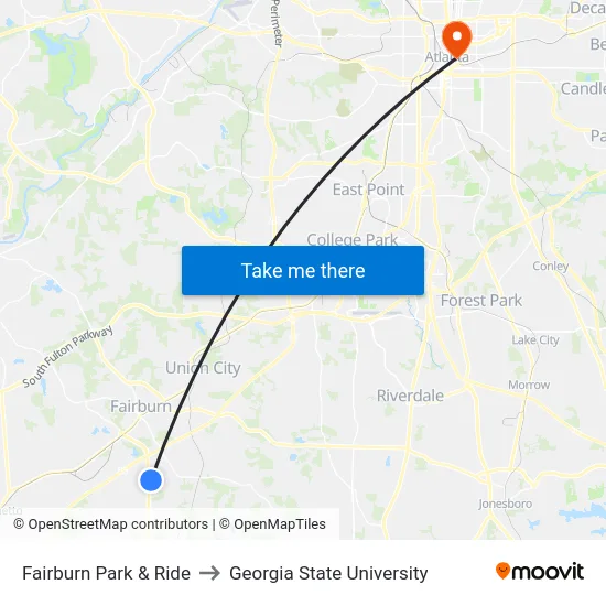 Fairburn Park & Ride to Georgia State University map