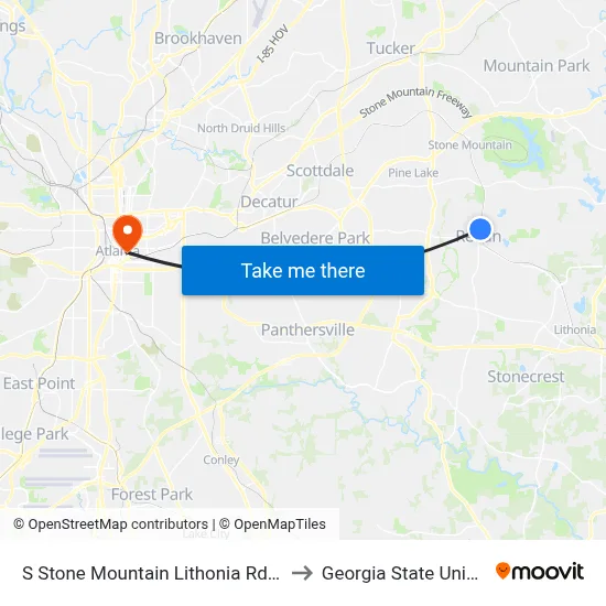 S Stone Mountain Lithonia Rd @ 1054 to Georgia State University map