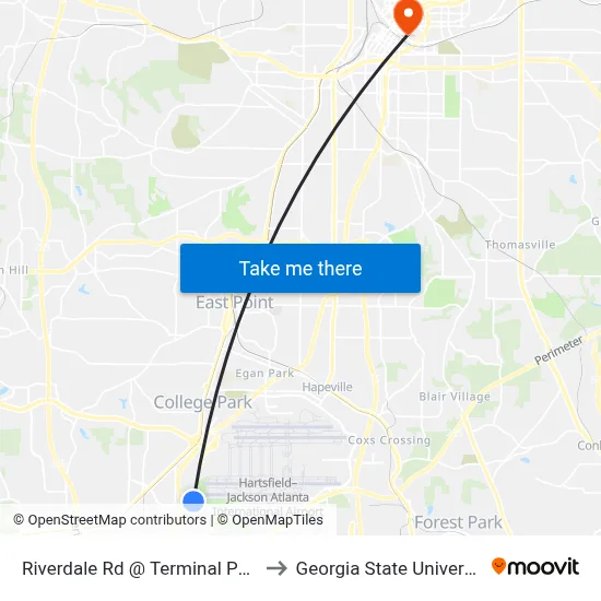 Riverdale Rd @ Terminal Pkwy to Georgia State University map