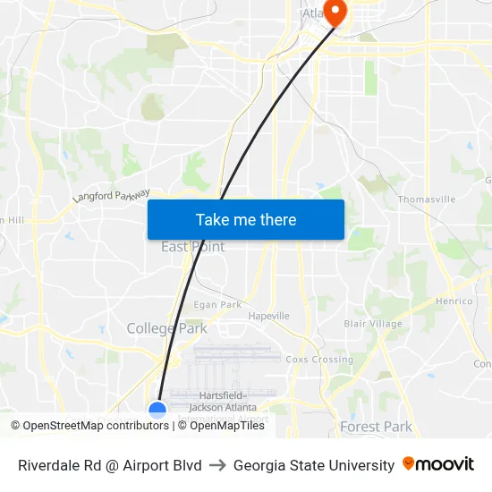 Riverdale Rd @ Airport Blvd to Georgia State University map