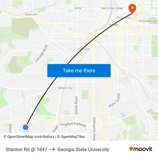 Stanton Rd @ 1847 to Georgia State University map
