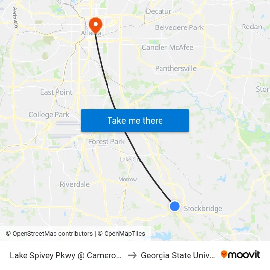 Lake Spivey Pkwy @ Cameron Pkwy to Georgia State University map