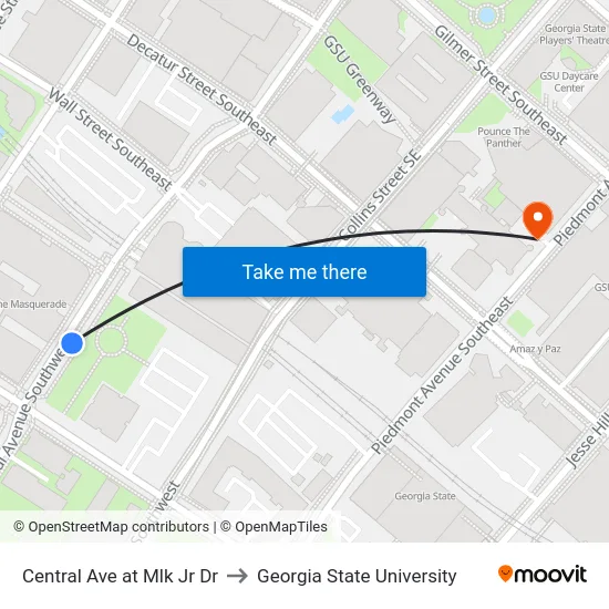 Central Ave at Mlk Jr Dr to Georgia State University map