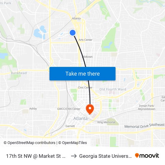 17th St NW @ Market St NW to Georgia State University map