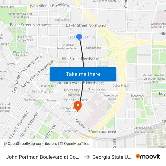 John Portman Boulevard at Courtland Street to Georgia State University map