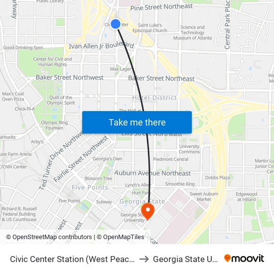 Civic Center Station (West Peachtreet Street) to Georgia State University map