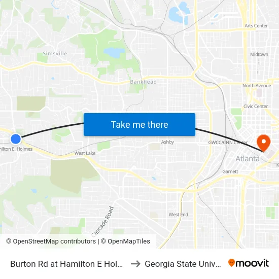 Burton Rd at Hamilton E Holmes Dr to Georgia State University map