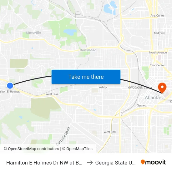 Hamilton E Holmes Dr NW at Burton Rd NW to Georgia State University map