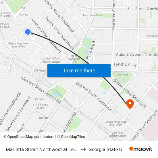 Marietta Street Northwest at Ted Turner Drive to Georgia State University map