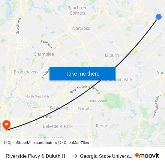 Riverside Pkwy & Duluth Hwy to Georgia State University map