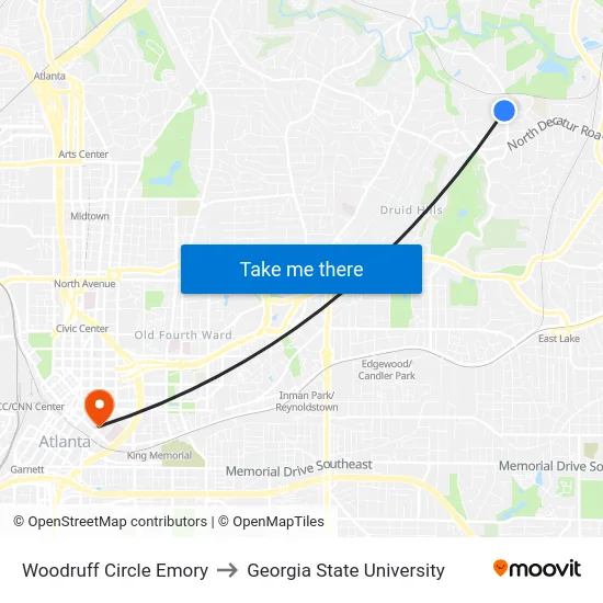 Woodruff Circle Emory to Georgia State University map