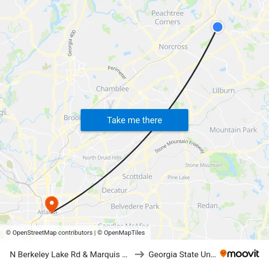 N Berkeley Lake Rd & Marquis @ Nberkeley to Georgia State University map
