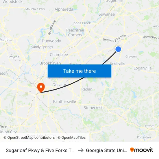 Sugarloaf Pkwy & Five Forks Trickum Rd to Georgia State University map
