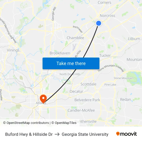 Buford Hwy & Hillside Dr to Georgia State University map