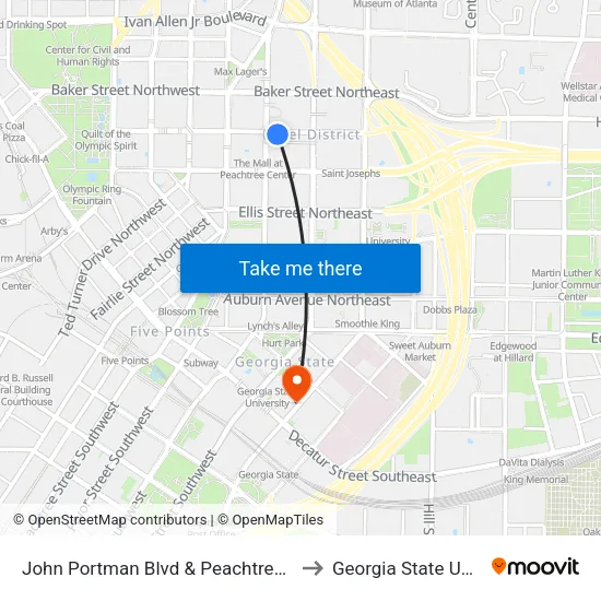 John Portman Blvd & Peachtree Center Ave to Georgia State University map