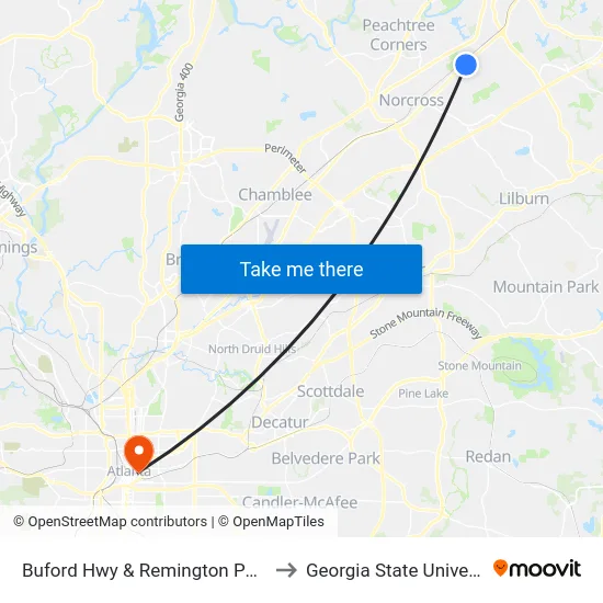 Buford Hwy & Remington Park Ct to Georgia State University map