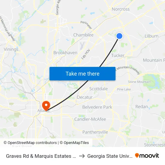 Graves Rd & Marquis Estates Apts Ob to Georgia State University map