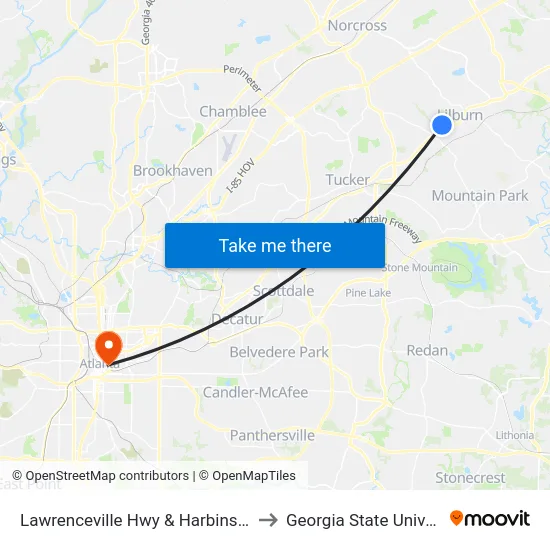 Lawrenceville Hwy & Harbins Rd Ob to Georgia State University map