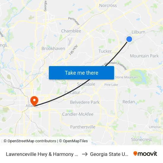 Lawrenceville Hwy & Harmony Grove Rd Ob to Georgia State University map