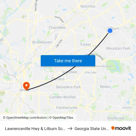 Lawrenceville Hwy & Lilburn School Rd Ob to Georgia State University map