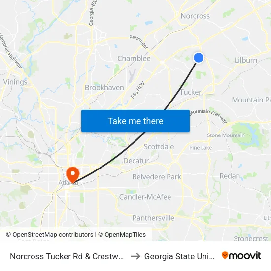S Norcross Tucker Rd & Sinclair Apts to Georgia State University map