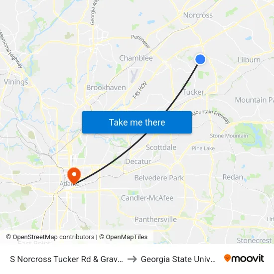 S Norcross Tucker Rd & Graves Rd to Georgia State University map