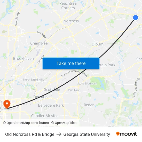 Old Norcross Rd & Bridge to Georgia State University map