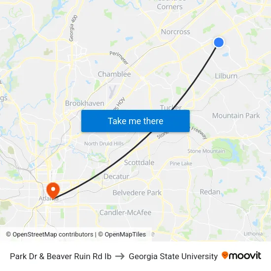 Park Dr & Beaver Ruin Rd Ib to Georgia State University map