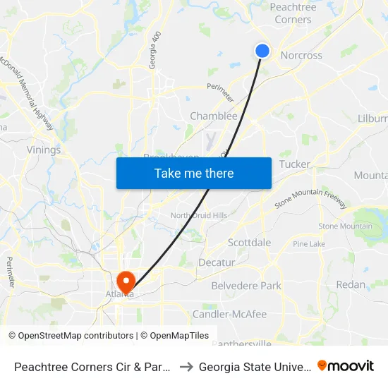 Peachtree Corners Cir & Parton Ct to Georgia State University map