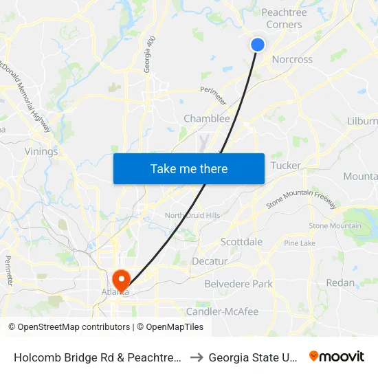 Holcomb Bridge Rd & Peachtree Corners Ci to Georgia State University map