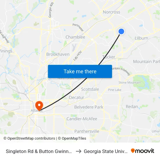 Singleton Rd & Button Gwinnett Pl Ib to Georgia State University map