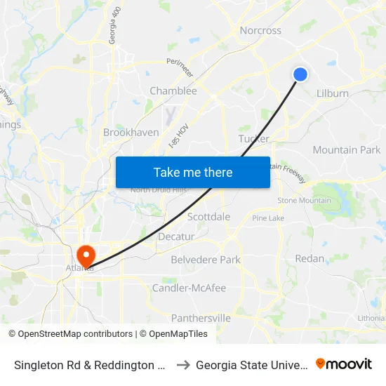 Singleton Rd & Reddington Ln Ob to Georgia State University map