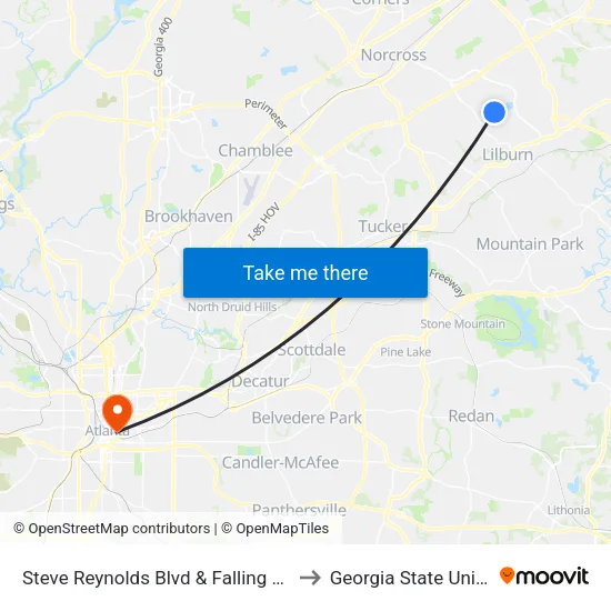 Steve Reynolds Blvd & Falling Water Ln I to Georgia State University map