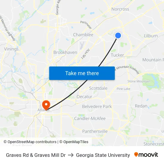 Graves Rd & Graves Mill Dr to Georgia State University map