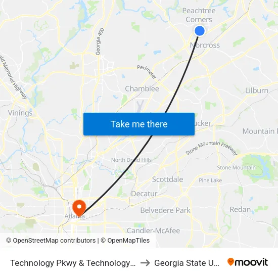Technology Pkwy & Technology Pkwy South to Georgia State University map