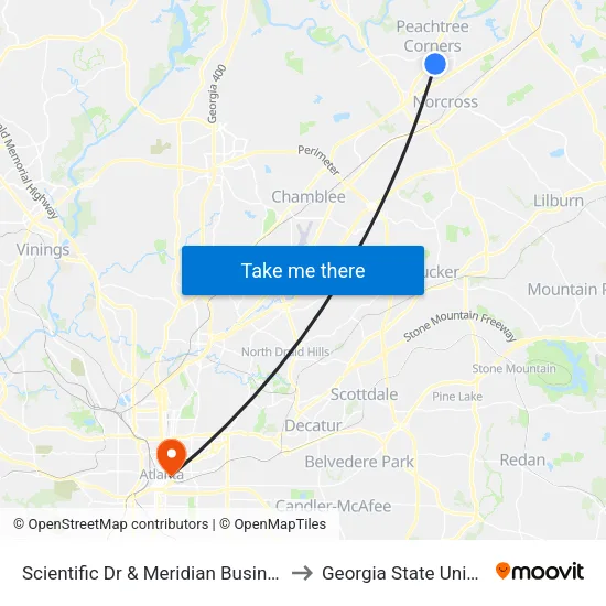 Scientific Dr & Meridian Business Plza to Georgia State University map