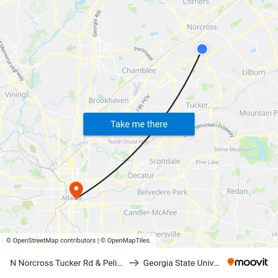 N Norcross Tucker Rd & Pelican Dr to Georgia State University map