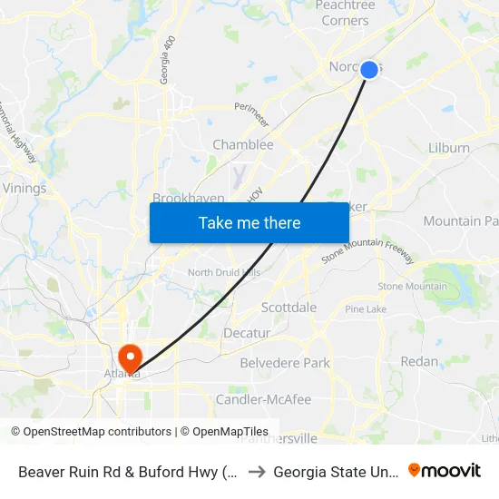 Beaver Ruin Rd & Buford Hwy (Las Tortas) to Georgia State University map