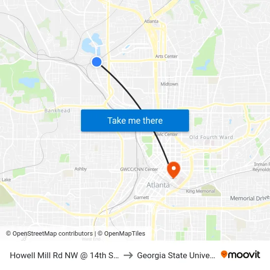 Howell Mill Rd NW @ 14th St NW to Georgia State University map