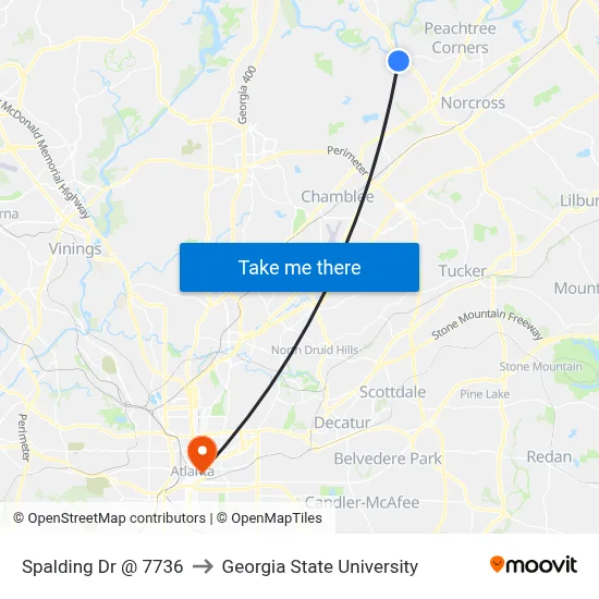 Spalding Dr @ 7736 to Georgia State University map